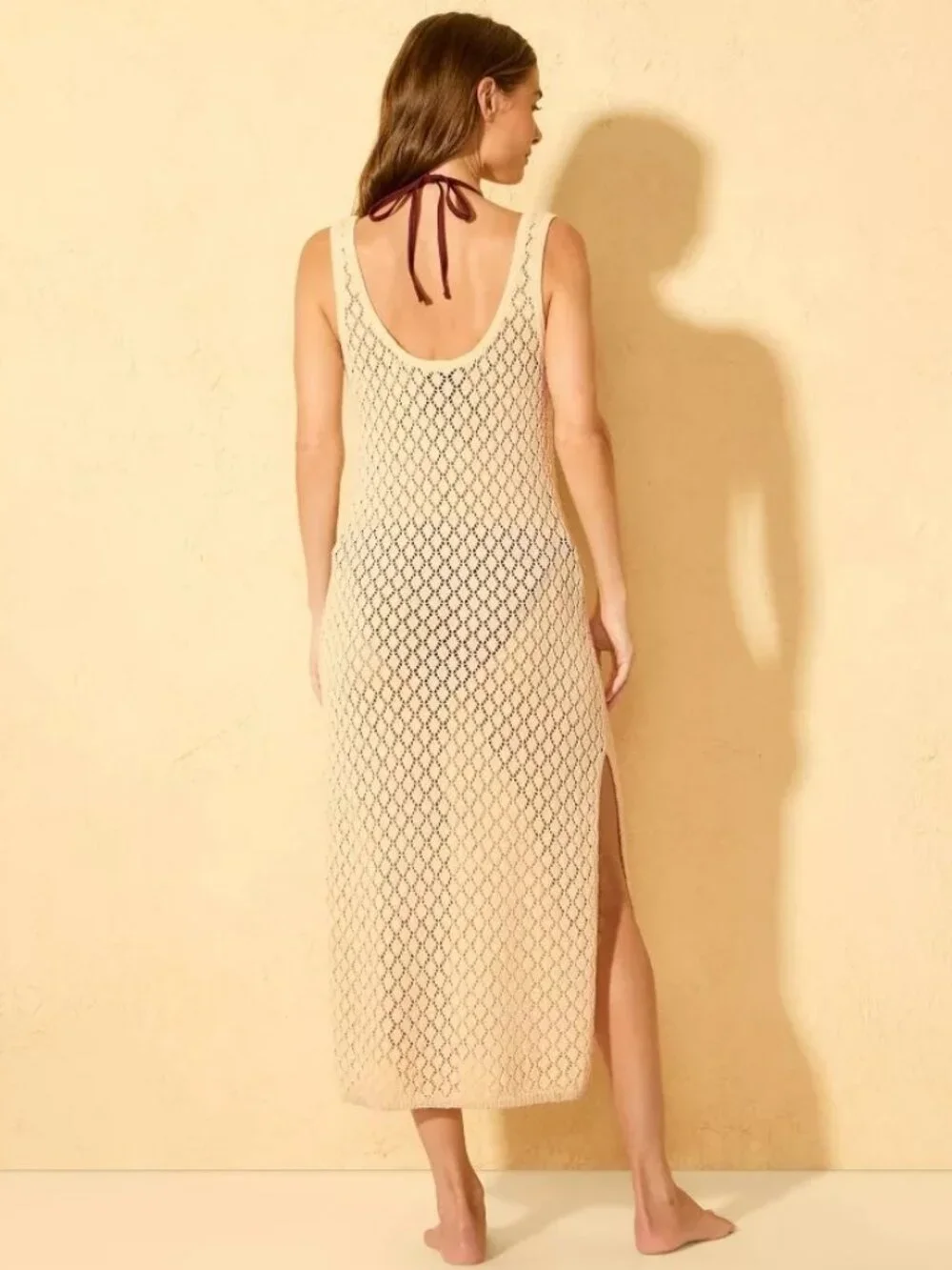 NEW Shade & Shore Crochet Ring Front Midi Dress Cover Up - Cream - Medium